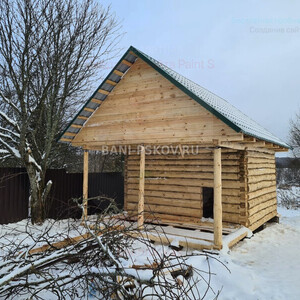 Баня 3х4 с террасой, рубка сруба в лапу