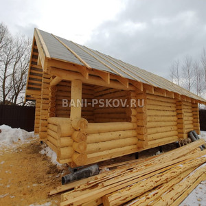 Баня в чашу 5х6 с тамбуром и внутренним крыльцом