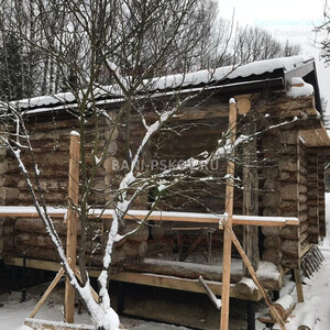 Баня в чашу из окоренного бревна, проект заказчика