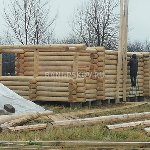 Баня 6х4 с террасой 2х4, рубка в чашу, полати